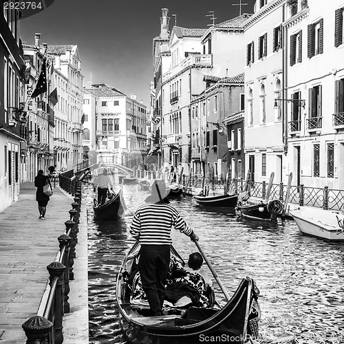 Image of Gondolas on canal in Venice, Italy