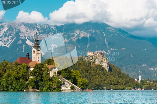 Image of Lake Bled in Julian Alps, Slovenia.