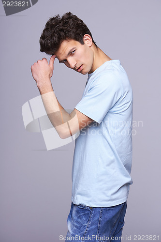 Image of Handsome man in blank blue t-shirt