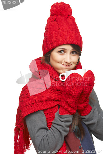 Image of Winter woman holding tea cup