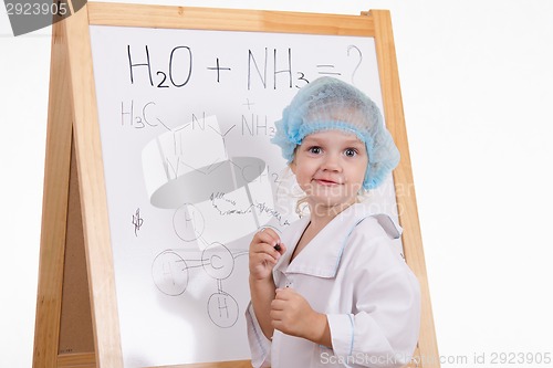 Image of Chemist writes formulas on a blackboard