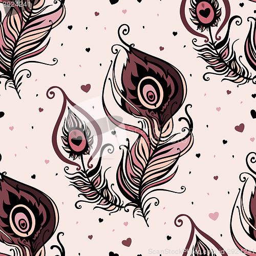 Image of Beautiful peacock Feathers. Seamless background.