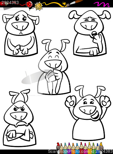 Image of dog emotion set cartoon coloring book