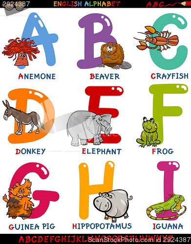 Image of cartoon english alphabet with animals