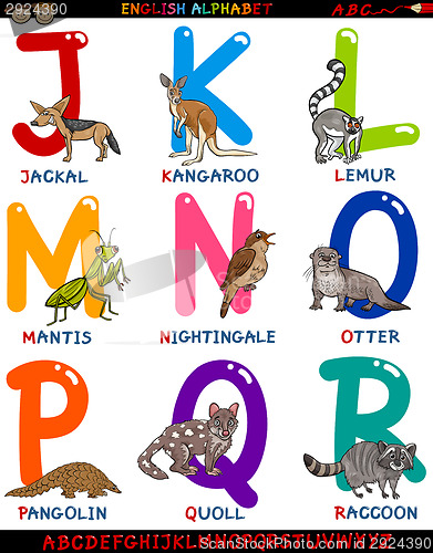 Image of cartoon english alphabet with animals