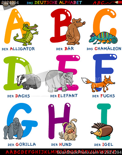 Image of cartoon german alphabet with animals