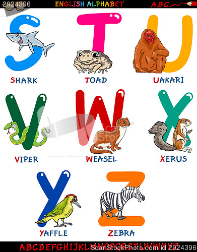 Image of cartoon english alphabet with animals