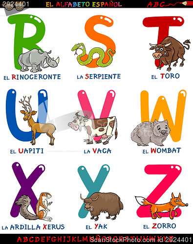 Image of cartoon spanish alphabet with animals