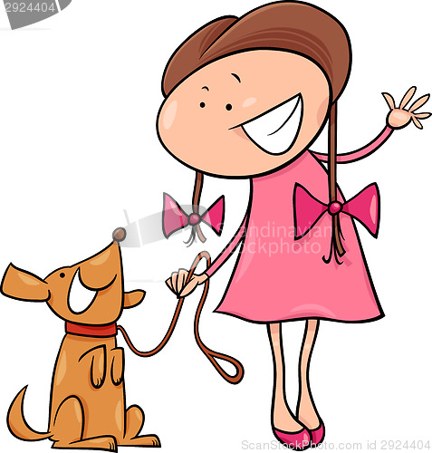 Image of cute girl with dog cartoon illustration