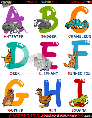 Image of cartoon english alphabet with animals