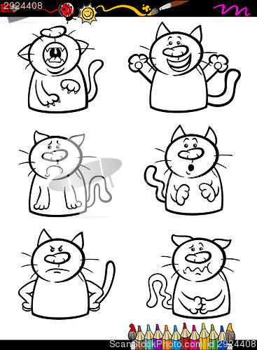 Image of cats emotion set cartoon coloring book