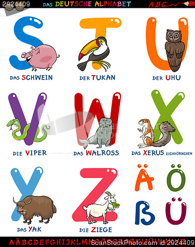 Image of cartoon german alphabet with animals