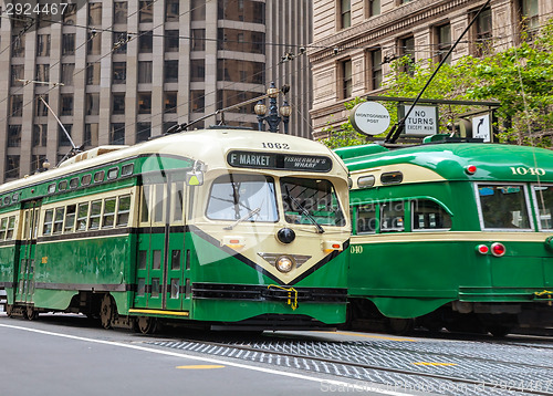 Image of Street of San Francisco with an old fashioned trams