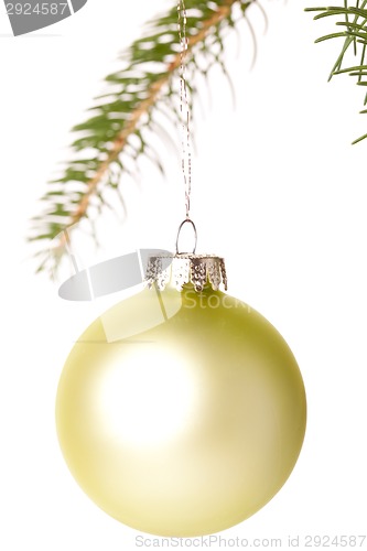 Image of Christmas ball hanging from a branch of a fir tree