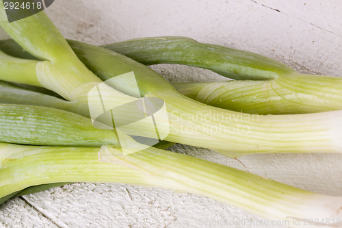 Image of Bunch of fresh leeks or scallions