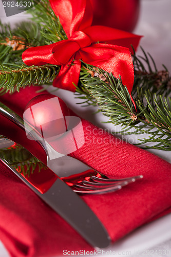 Image of Red themed Christmas place setting