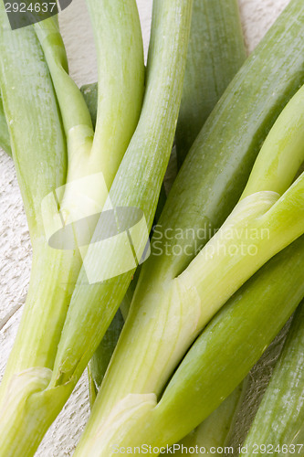 Image of Bunch of fresh leeks or scallions