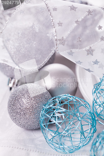 Image of Stylish blue and silver Christmas table setting