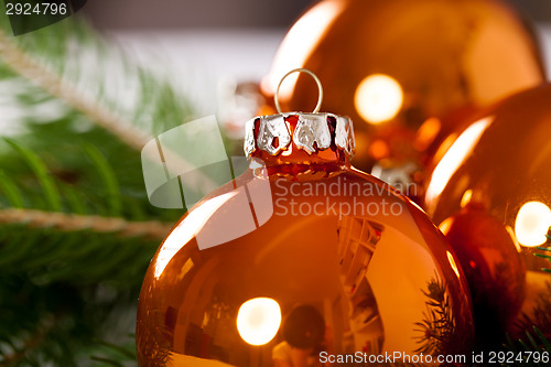 Image of Shiny bright copper colored Christmas balls