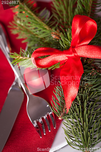 Image of Red themed Christmas place setting