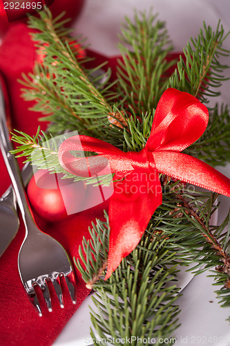 Image of Red themed Christmas place setting