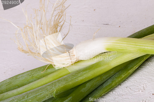 Image of Bunch of fresh leeks or scallions