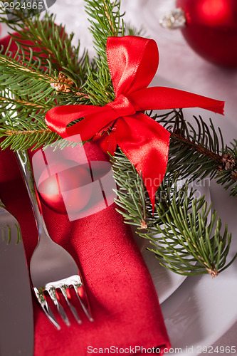 Image of Red themed Christmas place setting