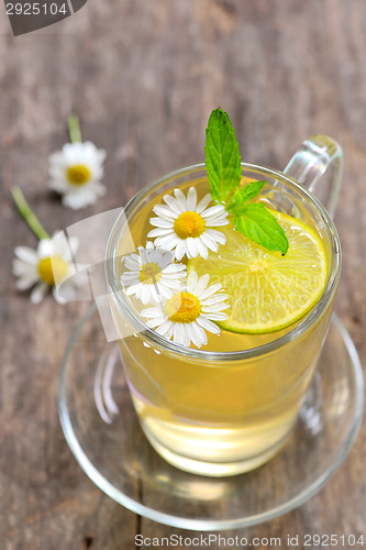 Image of Chamomile tea in a glass cup 