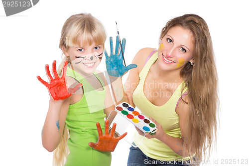 Image of Portrait of two playful girls