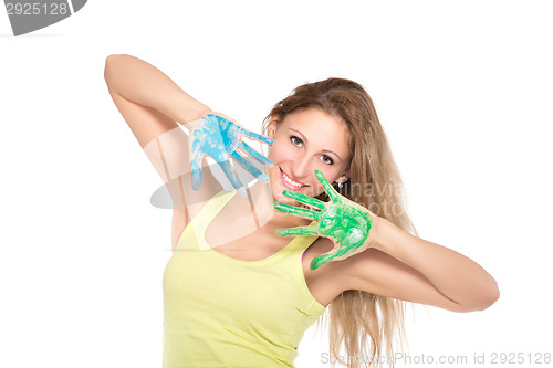 Image of Portrait of cheerful blond woman