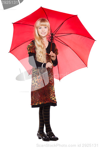 Image of Little blond girl with umbrella
