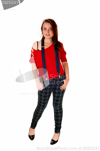 Image of Young girl with suspender.