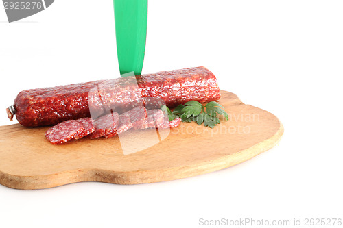 Image of sausage and knife