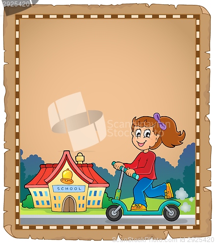 Image of Parchment with girl near school