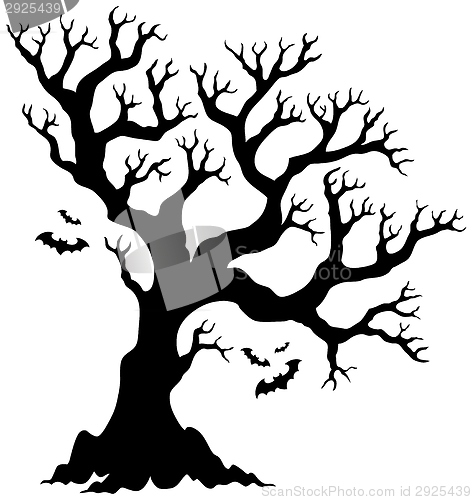Image of Silhouette Halloween tree with bats