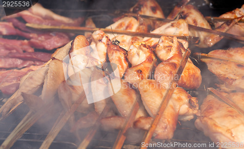 Image of fried chicken on skewers