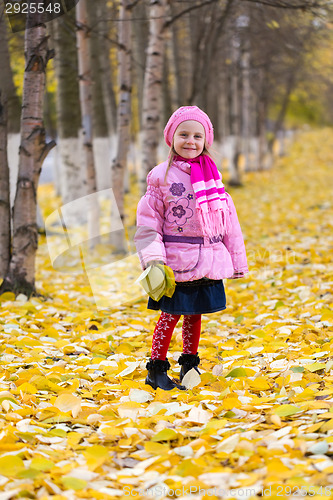 Image of Little girl outdoors in autumn park
