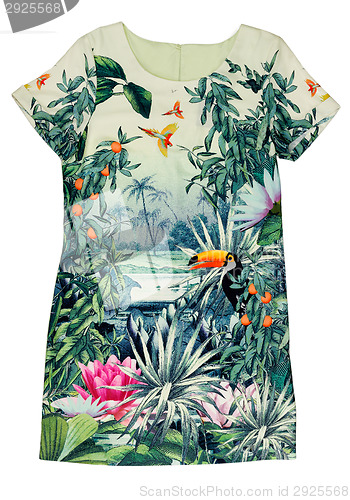 Image of Dress with a tropical print.