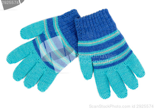 Image of pair of blue striped knitted Gloves