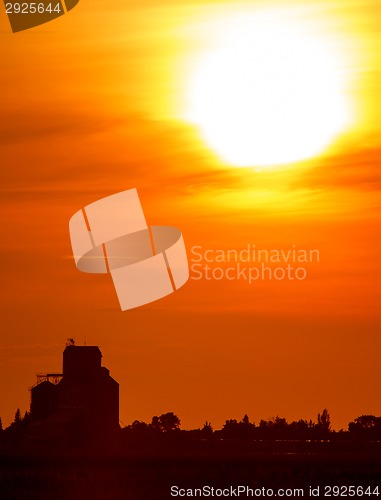 Image of Sunset Sillouette with Grain Elevator