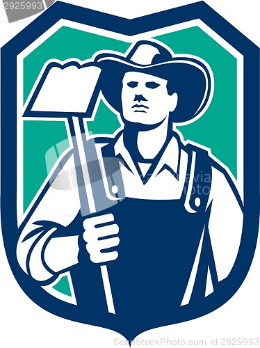 Image of Organic Farmer Holding Grab Hoe Shield