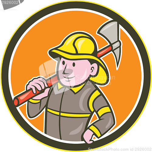 Image of Fireman Firefighter Axe Circle Cartoon