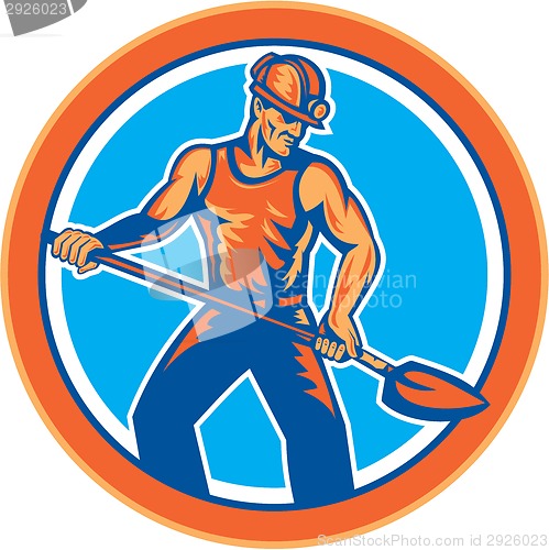 Image of Coal Miner Hardhat Shovel Circle Retro