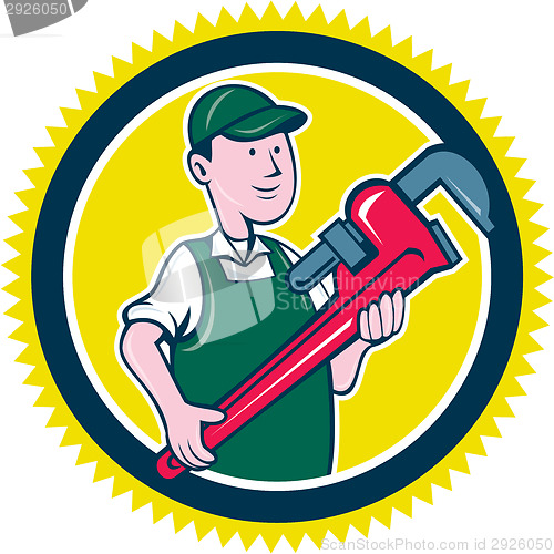 Image of Plumber Monkey Wrench Rosette Cartoon