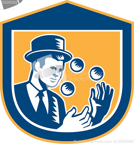 Image of Juggler Juggling Balls Shield Woodcut