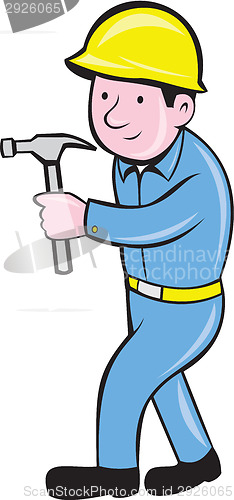 Image of Carpenter Builder Hammer Walking Cartoon