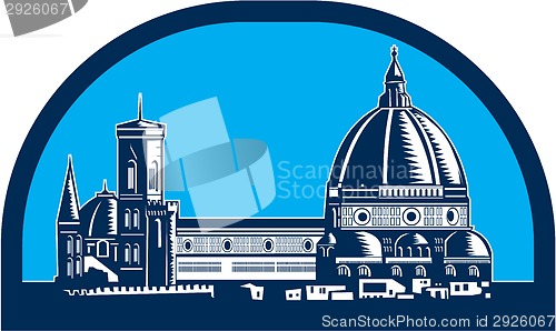 Image of Dome of Florence Cathedral Retro Woodcut