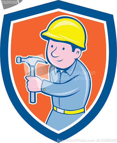 Image of Carpenter Builder Hammer Shield Cartoon