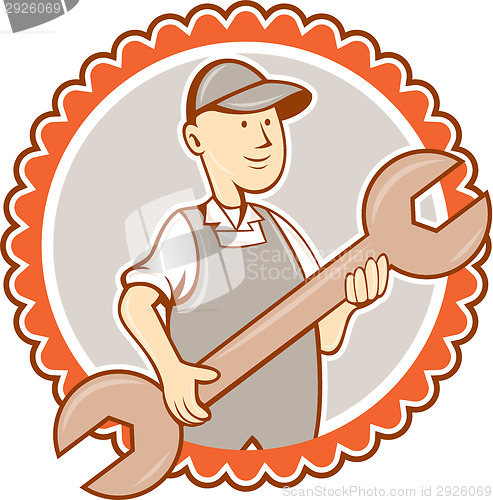 Image of Mechanic Spanner Wrench Rosette Cartoon