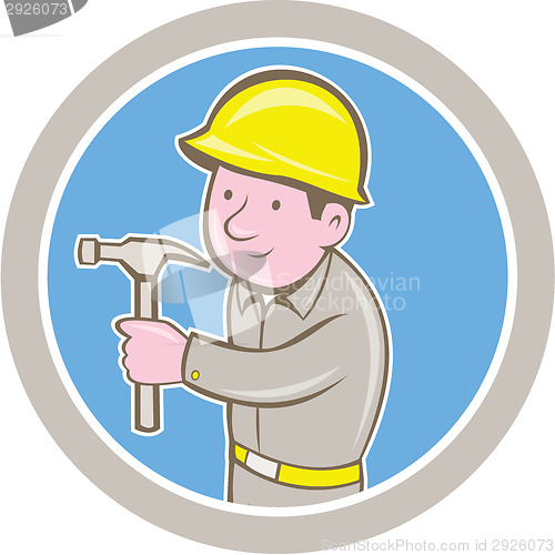 Image of Carpenter Builder Hammer Circle Cartoon